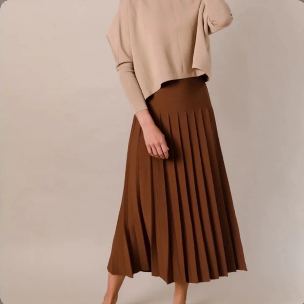 Apparalel Elegant Brown Pleated Knit Maxi Skirt size Medium - Picture 1 of 5